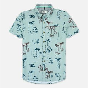 JETTY S22 Garwood Woven Light Blue Tropical Print Shirt Men's Small ~EUC